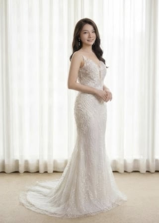 009-Mermaid_Spaghetti-Strap_Plunging-Neck_All-Over-Linear-Beading-asian-bridal-hire