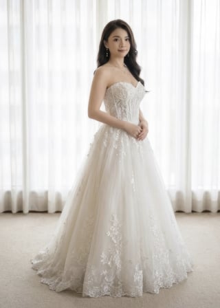 010-Soft-A-Line_Strapless_Sweetheart_Exposed-Corset_Floral-Applique-asian-bridal-hire