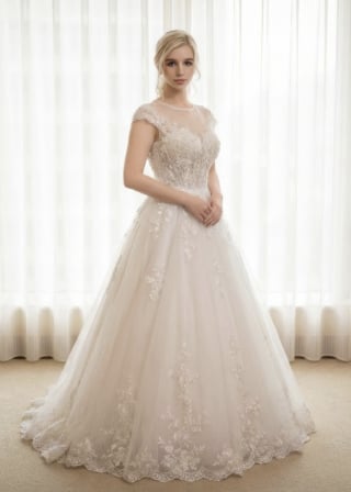 021-Dramatic-A-Line_Illusion-Cap-Sleeve_Lace-Bodice_Tulle-Skirt-asian-bridal-hire