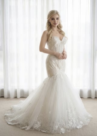 042-Mermaid_Strapless-Sweetheart_Exposed-Corset_Large-Floral-Lace-asian-bridal-hire