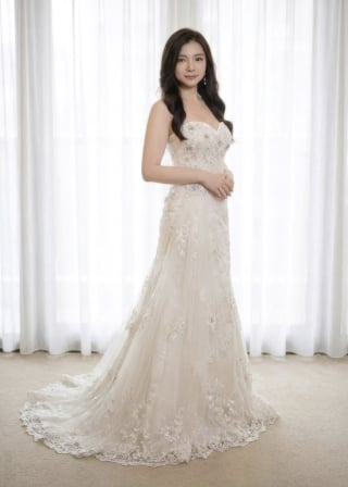 049-Soft-A-Line_Strapless_Champagne-Undertone_Metallic-Lace-Applique-asian-bridal-hire