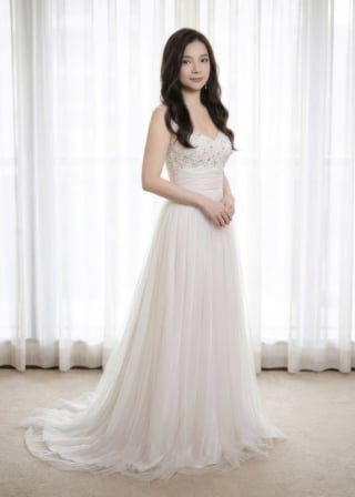 050-Soft-A-Line_Wide-Strap_Beaded-Bodice_Ruched-Waistband-asian-bridal-hire