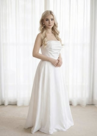 055-Slim-A-Line_Strapless-Satin_Asymmetrical-Ruching_Minimalist-asian-bridal-hire