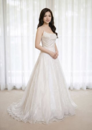 069-Soft-A-Line_Spaghetti-Strap_Scoop-Neck_Fully-Beaded-Bodice_Shimmer-Skirt-asian-bridal-hire