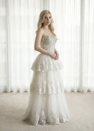 069-Soft-A-Line_Spaghetti-Strap_Scoop-Neck_Fully-Beaded-Bodice_Shimmer-Skirt-asian-bridal-hire