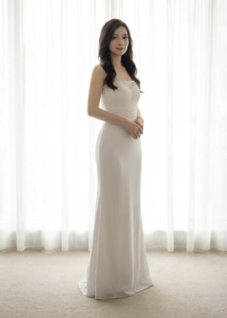 079-Sheath_Strapless_Ruched-Bodice_Beaded-Neckline_Minimalist-Skirt-asian-bridal-hire