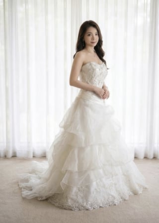 089-Dramatic-A-Line_Strapless_Tiered-Ruffle-Skirt_Beaded-Bodice.-asian-bridal-hire