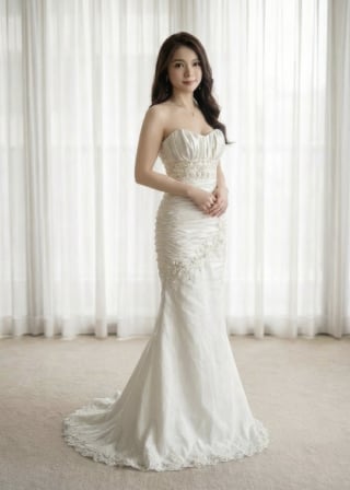 095-Mermaid_Strapless_Ruched-Bodice_Beaded-Empire-Waist-asian-bridal-hire