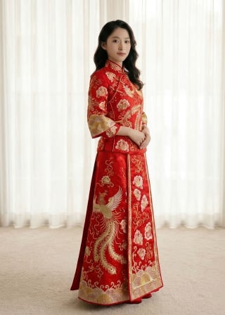 023-Soft-A-Line_Off-Shoulder_Half-Sleeve_Beaded-Belt_Scalloped-Lace-Hem-asian-bridal-hire