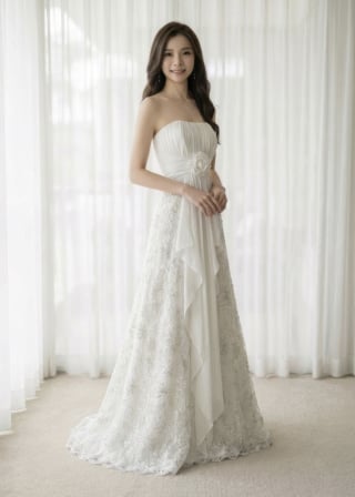 055-Slim-A-Line_Strapless-Satin_Asymmetrical-Ruching_Minimalist-asian-bridal-hire