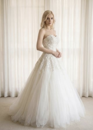 093-Dramatic-A-Line_Strapless-Sweetheart_Lace-Applique_Wide-Lace-Hem-asian-bridal-hire