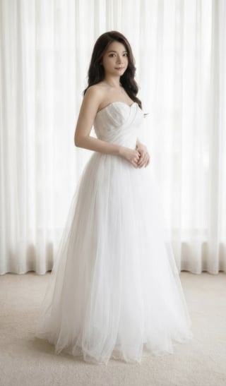 113-Soft-A-Line_Strapless-Sweetheart_Diagonal-Ruched-Bodice_Simple-Tulle-asian-bridal-hire