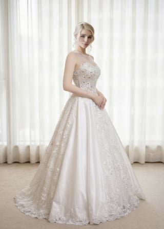 111-Dramatic-A-Line_Strapless_3D-Floral-Applique_Full-Tulle-Skirt-asian-bridal-hire