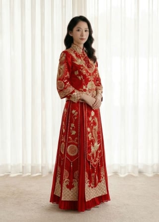 027-Soft-A-Line_Wide-Strap_3D-Floral-Applique_Lace-Hem-asian-bridal-hire