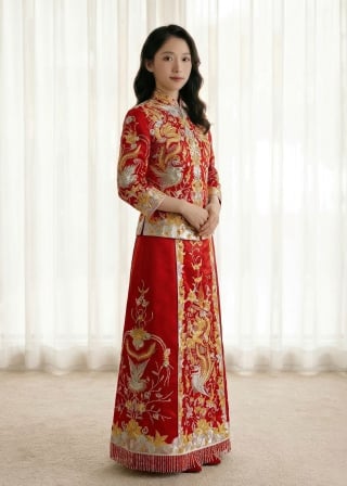 023-Soft-A-Line_Off-Shoulder_Half-Sleeve_Beaded-Belt_Scalloped-Lace-Hem-asian-bridal-hire