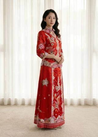 023-Soft-A-Line_Off-Shoulder_Half-Sleeve_Beaded-Belt_Scalloped-Lace-Hem-asian-bridal-hire