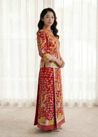 022-Soft-A-Line_Long-Sleeve_Illusion-High-Neck_Lace-Overlay_Scattered-Lace-Skirt-asian-bridal-hire